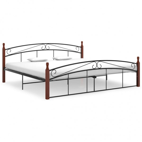 Estructura de cama metal y madera maciza de roble 200x200 cm D