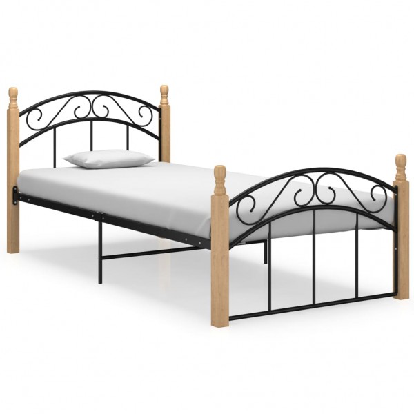 Estructura de cama metal y madera maciza de roble 90x200 cm D