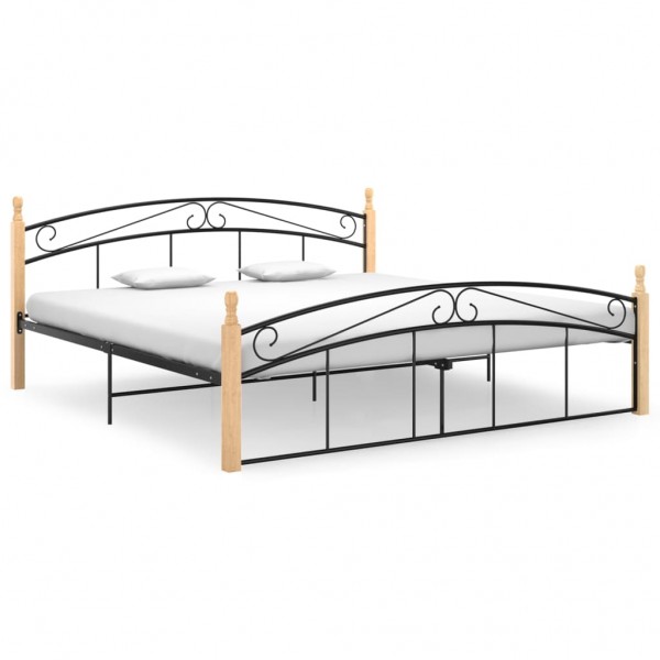 Estructura de cama metal y madera maciza de roble 180x200 cm D