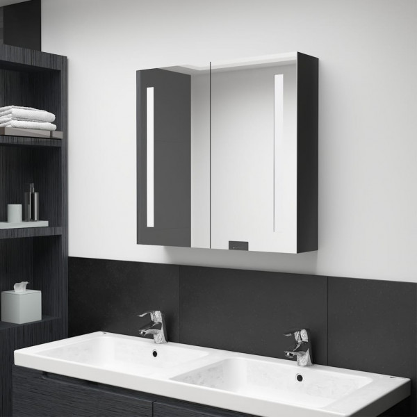 Armario de baño con espejo LED negro brillante 62x14x60 cm D