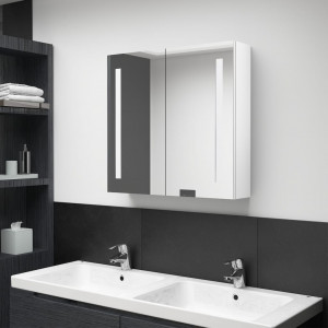 Armario de espejo de baño MDF blanco y roble 60x15x75 cm