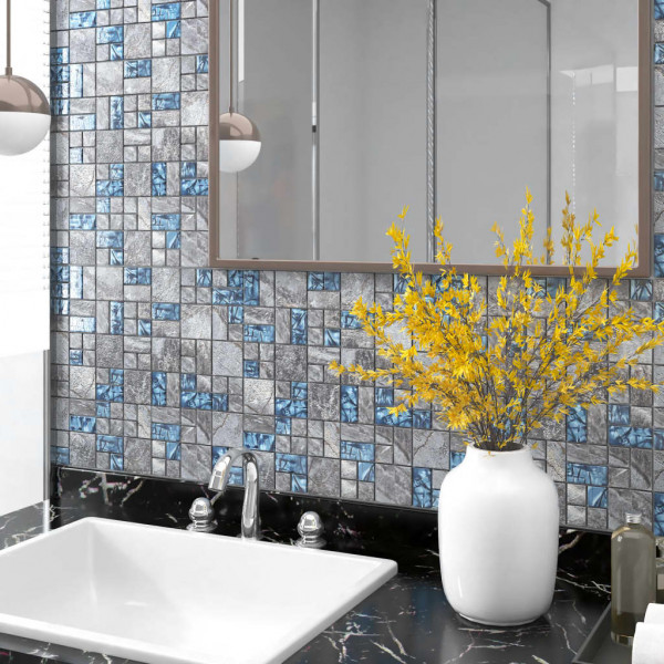 Azulejos de mosaico 22 unidades vidrio gris y azul 30x30 cm D