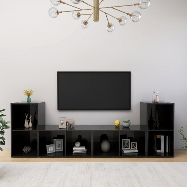 Muebles de TV 4 uds aglomerado negro brillante 72x35x36.5 cm D