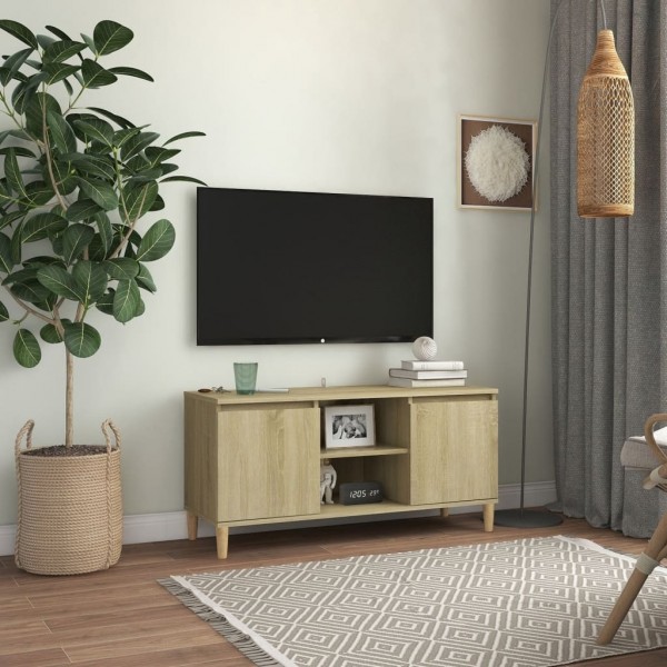 Mueble de TV patas madera maciza roble Sonoma 103.5x35x50 cm D