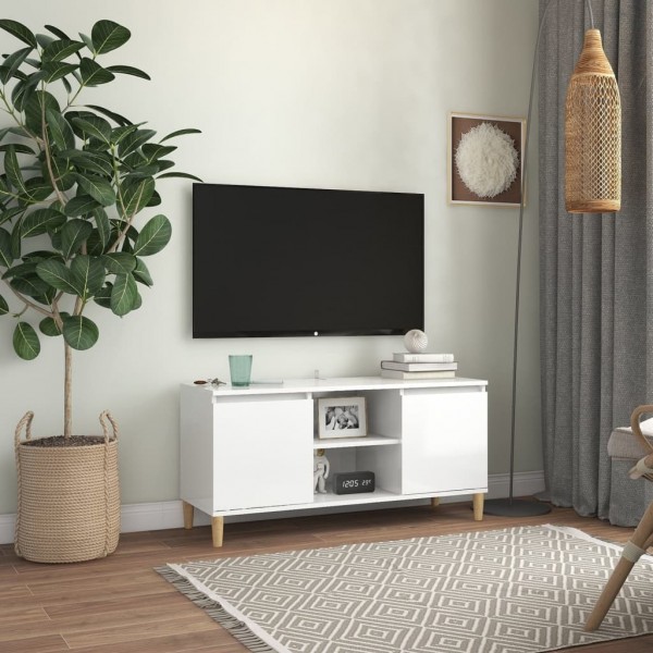 Móvel de TV pernas de madeira pinho branco com brilho 103.5x35x50 cm D