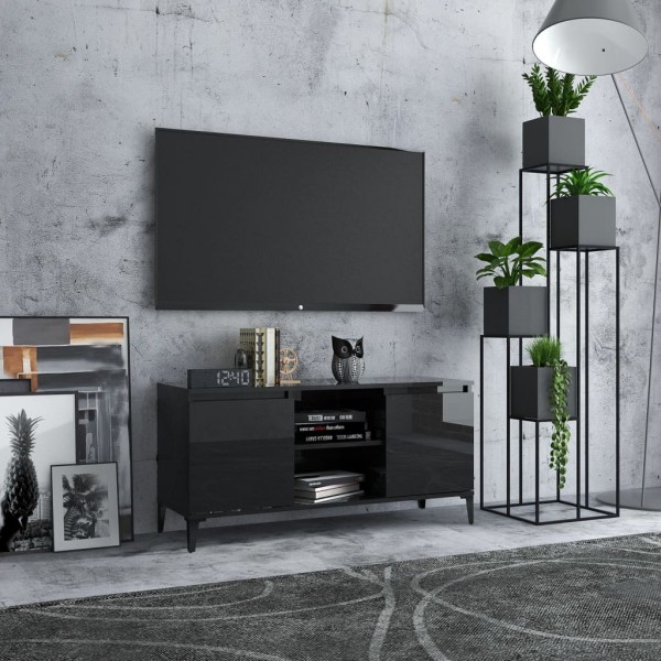 Mueble de TV con patas de metal negro brillante 103.5x35x50 cm D