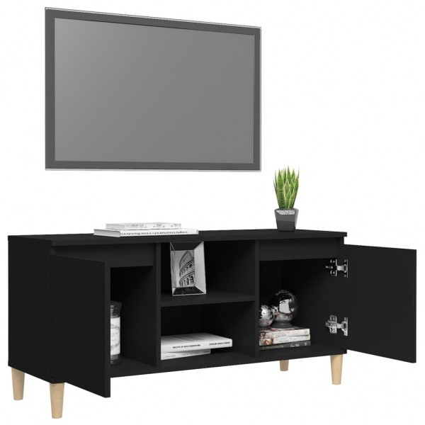 Móveis de televisão com patas de madeira maciça preta 103,5x35x50 cm D