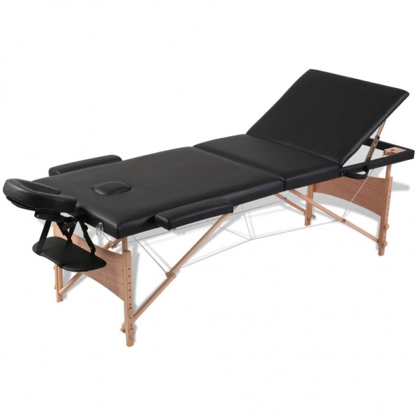 Camilla de masaje negra plegable 3 zonas estructura de madera D