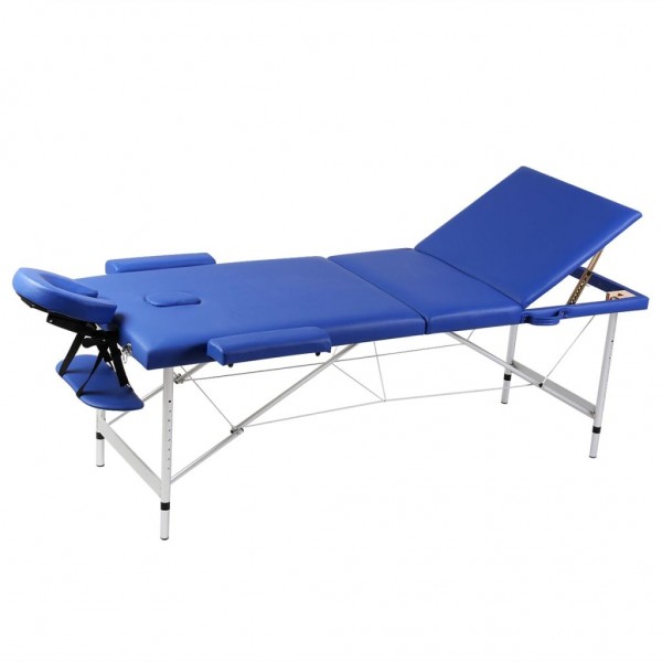 Mesa de massagem de alumínio dobrável de três corpos azuis D