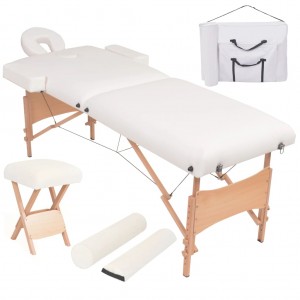 Camilla de masaje y taburete plegable 2 zonas 10 cm blanco D