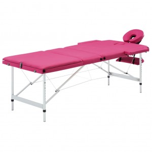 Cama de massagem dobrável 3 zonas de alumínio rosa D