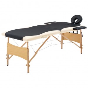 Cama de massagem dobrável 2 zonas madeira preta e beige D