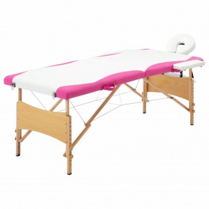 Camilla de masaje plegable 2 zonas madera blanco y rosa D