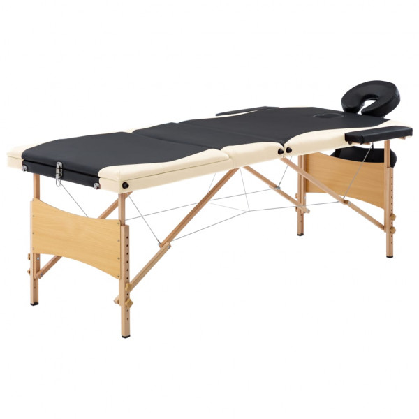 Cama de massagem dobrável 3 zonas madeira preta e beige D