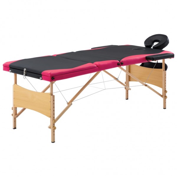 Cama de massagem dobrável 3 zonas madeira preta e rosa D