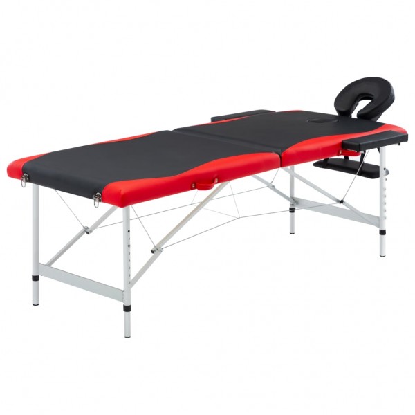 Camilla de masaje plegable 2 zonas aluminio negro y rojo D