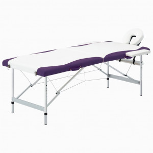 Cama de massagem dobrável 2 zonas alumínio branco e roxo D