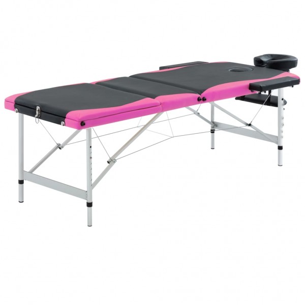 Cama de massagem dobrável 3 zonas alumínio preto e rosa D