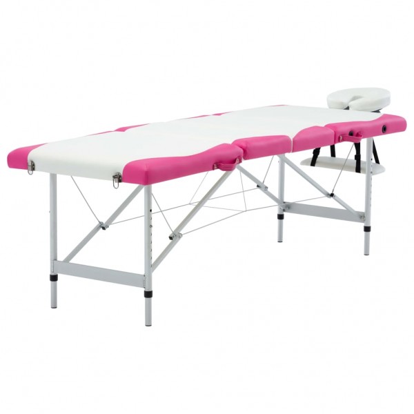 Camilla de masaje plegable 4 zonas aluminio blanco y rosa D