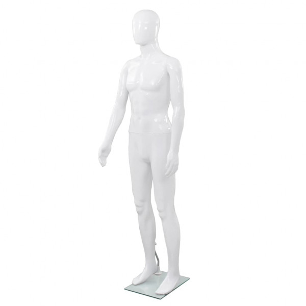 Maniquí de hombre completo base vidrio blanco brillante 185 cm D