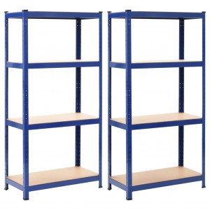 Prateleiras de armazenamento 2 unidades em aço e MDF azul 80x40x160 cm D