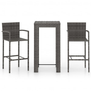 Set muebles bar jardín 3 pzas ratán sintético reposabrazos gris D