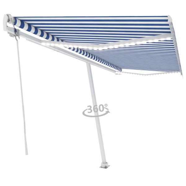 Toldo automático LED sensor de vento azul e branco 500x350 cm D